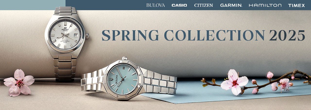 two watches with a cherry blossom branch